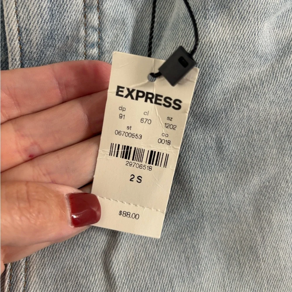 Express Light Blue Distressed Flare Jeans - Picture 5 of 5
